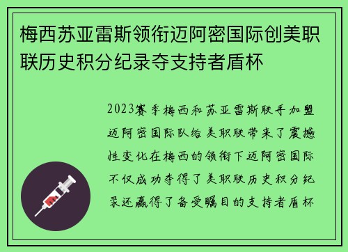 梅西苏亚雷斯领衔迈阿密国际创美职联历史积分纪录夺支持者盾杯